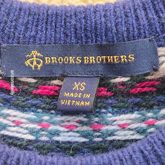 Brooks Brothers Fair Isle Sweater Lambswool Blend XS Blue Purple - Picture 2 of 16